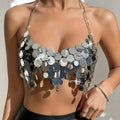 Silver Sequin Fringe Body Chain Bra Top
