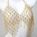 Golden Crystal Fringe Bralette Top – Luxury Rhinestone Chain