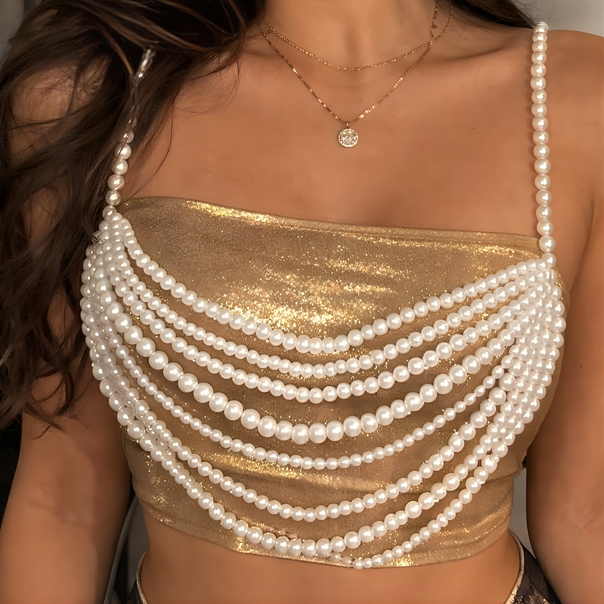 Elegant Layered Pearl Bralette